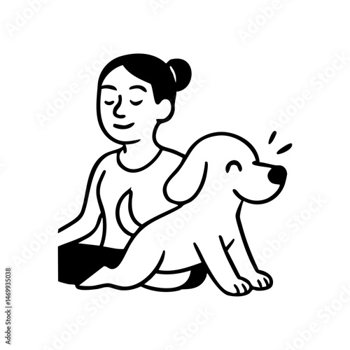 A dog mimicking a yoga stretch (like downward dog), beside a person doing the same, light and silly vibe.