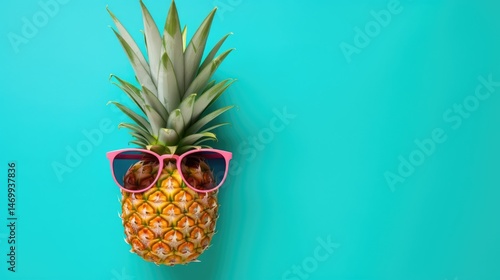 Pineapple with Sunglasses on the blue background