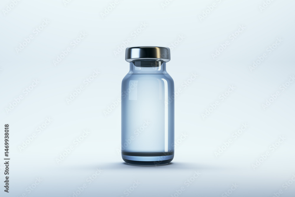 Blank medical vial mockup with metallic cap on light background for branding and packaging design presentation purposes. 3D Rendering Blank medical vial mockup with metallic cap on light background for branding and packaging design presentation purposes. 3D Rendering