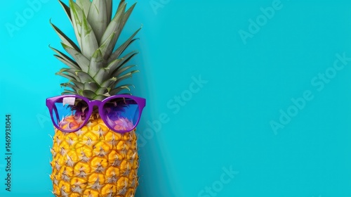 Pineapple with Sunglasses on the blue background