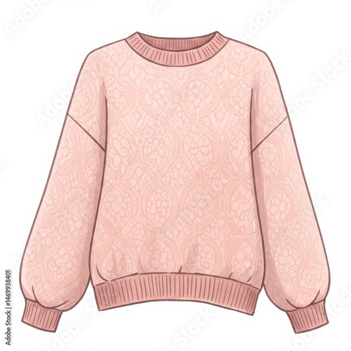 Pink Damask Patterned Long Sleeve Sweater Illustration