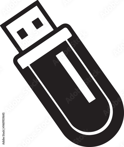 usb flash drive silhouette, black and white silhouette, vector and illustration