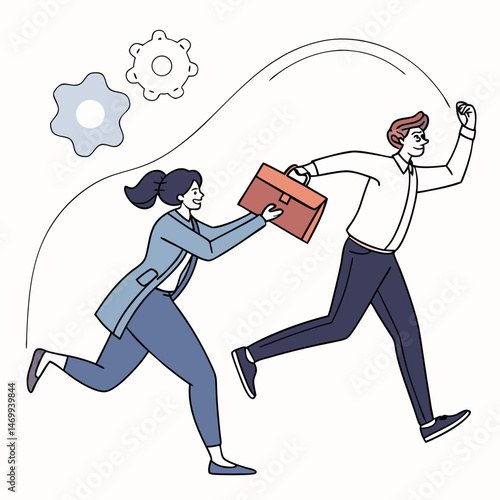 Business teamwork depicted running in pursuit of success and achieving goals