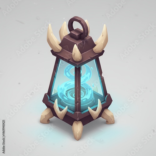 Wallpaper Mural Stylized Stone Lantern with Glowing Blue Energy Core and Bone Accents in Isometric Pixel Art Torontodigital.ca