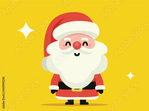 cute santa claus, with flat illustration style on yellow background