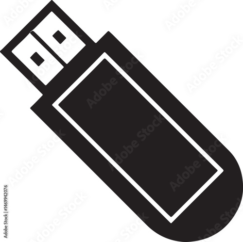 usb flash drive silhouette, black and white silhouette, vector and illustration