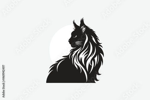 silhouette of Maine Coon cat in black and white