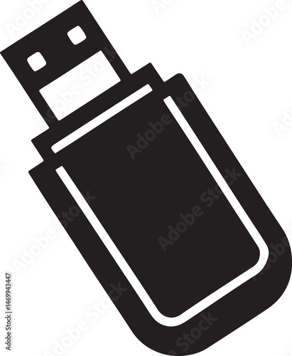 usb flash drive silhouette, black and white silhouette, vector and illustration