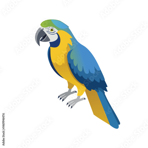 Blue and Gold Macaw Vector Illustration with Flat Design, Clean Line Art, and Modern Minimalist AestheticArt.