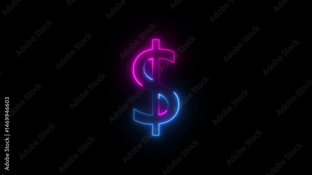 Abstract neon Dollar icon conceptual business animation background. Abstract neon Dollar icon conceptual business animation background.