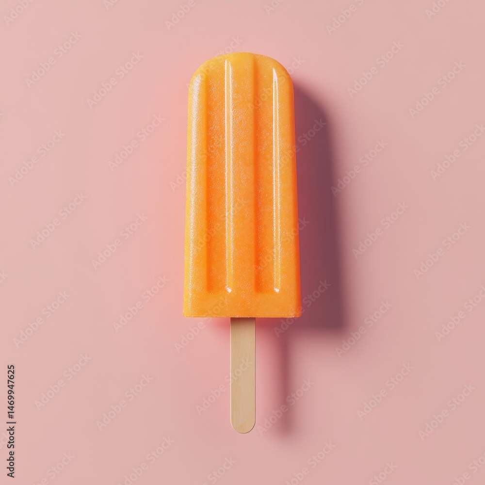 Single orange popsicle on pink background Single orange popsicle on pink background