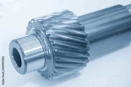 Obraz na plátne Close up the transmission bevel gear spare parts in the light blue scene