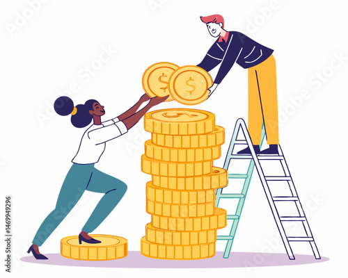 Black silhouette illustrating business startup and collective financial growth