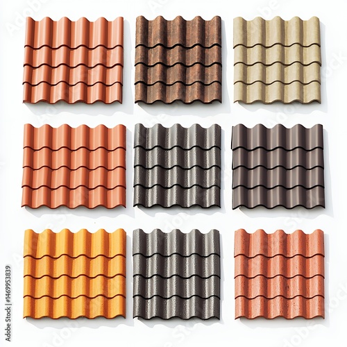 Nine Varied Roofing Tile Samples in Red, Brown, Beige, Orange and Gray Shades