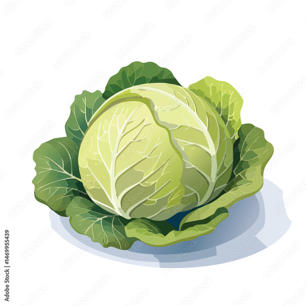 Fototapeta premium Cabbage Vector Illustration with Flat Design, Clean Line Art, and Modern Minimalist AestheticArt.