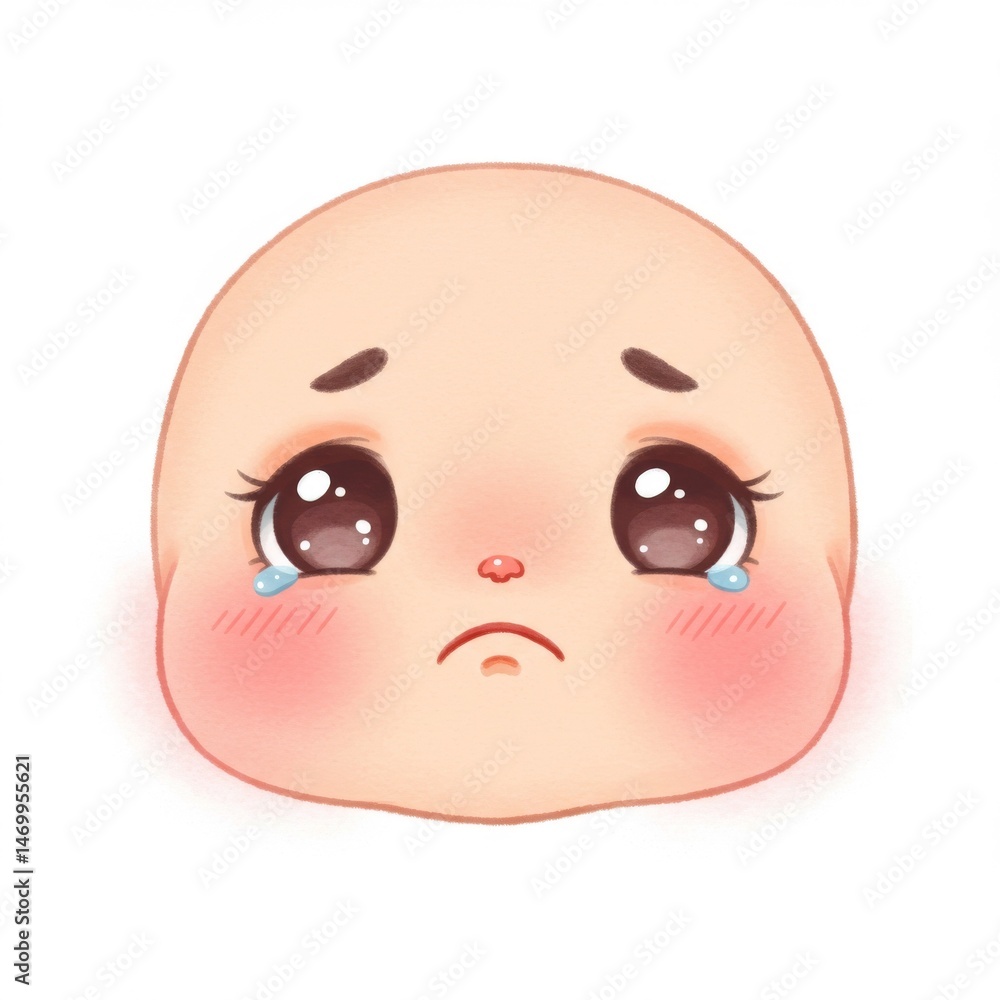 Fototapeta premium Cute Cartoon Baby Face Crying Illustration