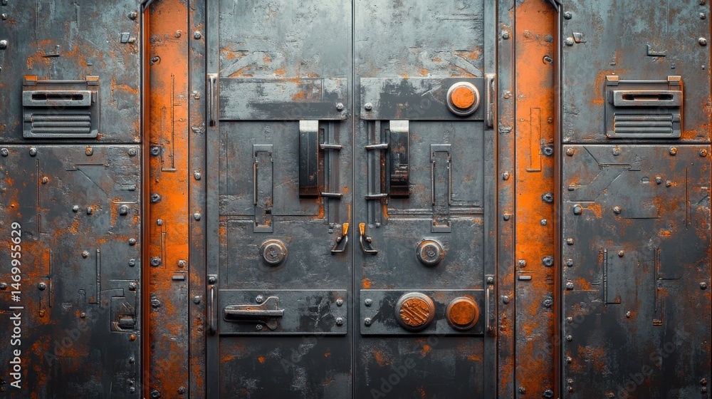 Futuristic metal door with intricate mechanical details Futuristic metal door with intricate mechanical details