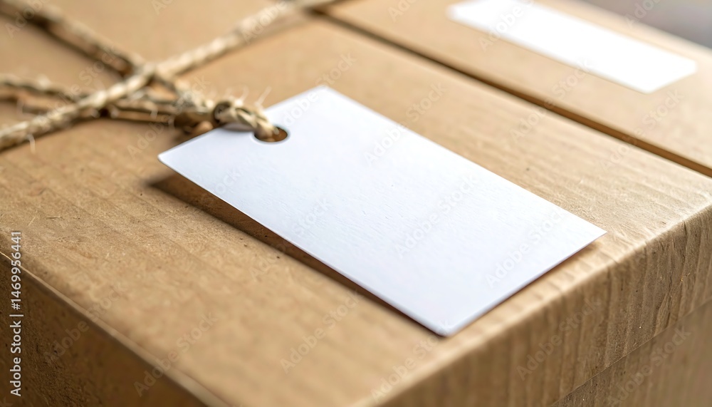 Obraz premium Blank White Gift Tag on Brown Cardboard Box