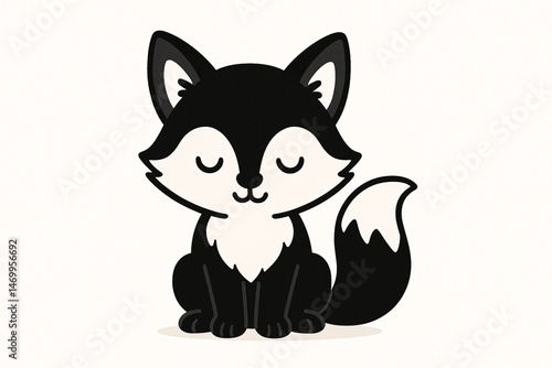 Cute Fox Illustration for Children's Book in Black and White