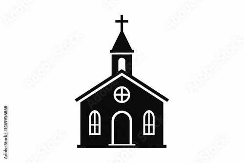 Gothic Church Silhouette Architecture: Iconic Religious Landmark in Black and White