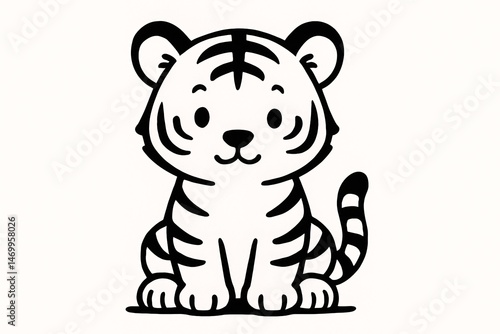 Cute Cartoon Tiger: Adorable Black and White Vector Art for Kids