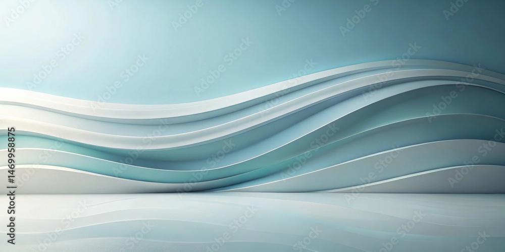 Abstract Serene Blue and White Wave Pattern Background Design with Reflective Floor Abstract Serene Blue and White Wave Pattern Background Design with Reflective Floor