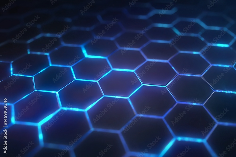 A close-up of an animated hexagonal grid with glowing blue edges, set against a dark background. A close-up of an animated hexagonal grid with glowing blue edges, set against a dark background.