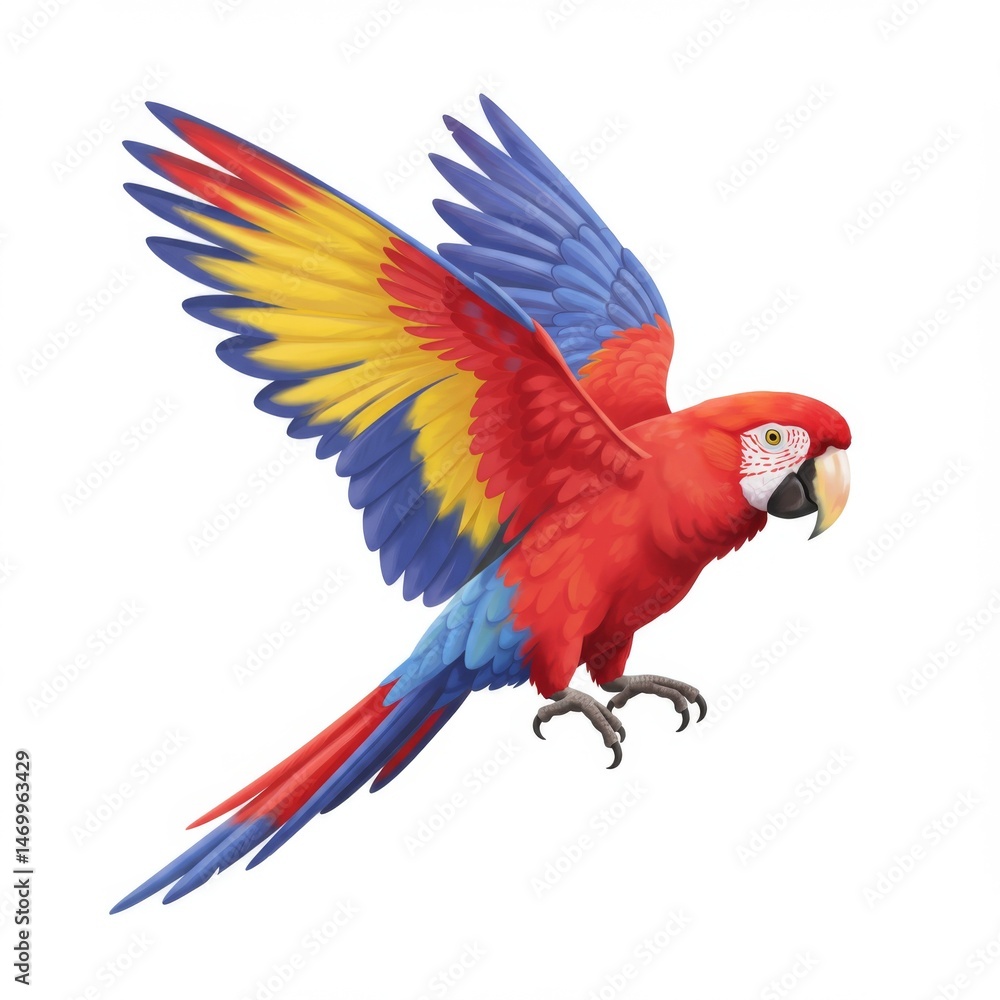 Fototapeta premium Red Blue Yellow Macaw in Flight Illustration