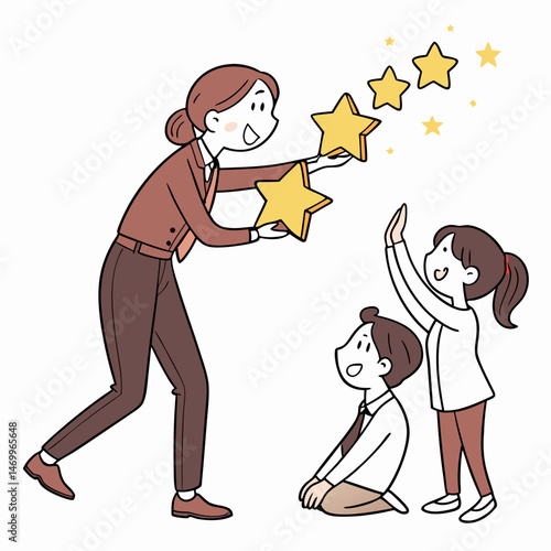 Teacher awarding students with stars for achievement and positive reinforcement