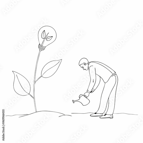 Cultivating innovation a person nurturing a lightbulb idea concept on white background