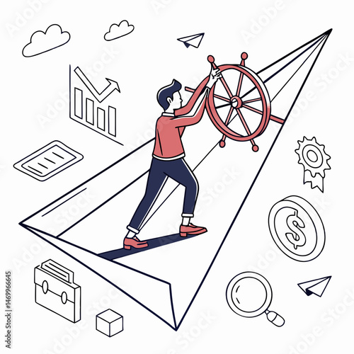 Steering the course business leader navigating financial success strategy concept illustration