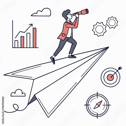 Business visionary looking ahead for growth and success using strategy and navigation