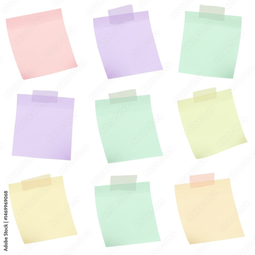 Pastel Colored Sticky Notes on White Background Pastel Colored Sticky Notes on White Background