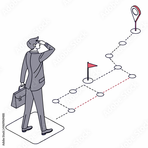 Business strategy and goal achievement conceptual illustration with a path to success