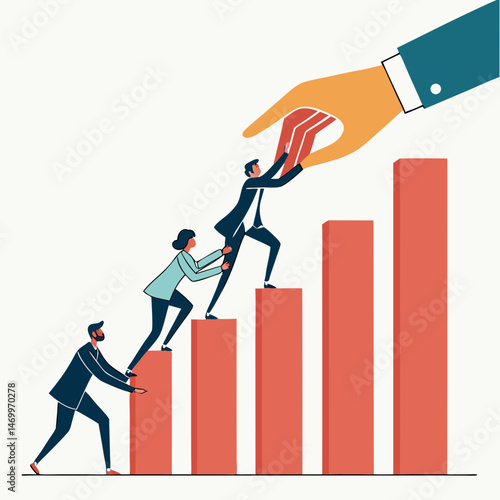 Business team helping each other ascend the steps towards success and achievement