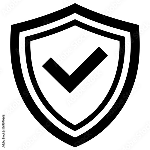 Shield check mark icon or security shield protection icon with tick symbol on white background 