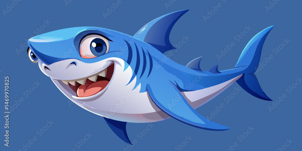 Obraz premium Happy Cartoon Shark Character Illustration for Kids