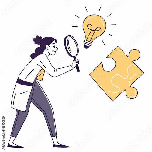 Wallpaper Mural Scientist examining a lightbulb and puzzle piece representing idea and solution Torontodigital.ca