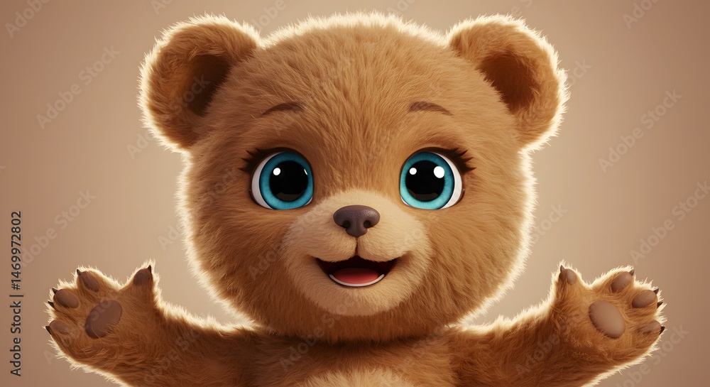 Fototapeta premium Cute Teddy Bear with Big Eyes Reaching Out