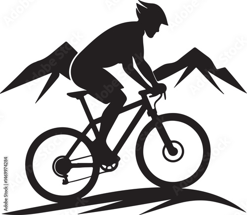 mountain biker silhouette, black and white silhouette, vector and illustration