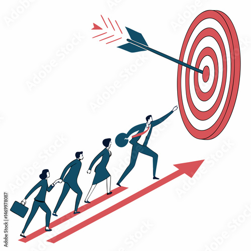 Business team striving together towards a target symbolizing success and achievement