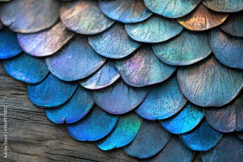Wallpaper Mural Close-up of iridescent, scale-like structures arranged in overlapping rows, resembling fish scales or armor. Torontodigital.ca