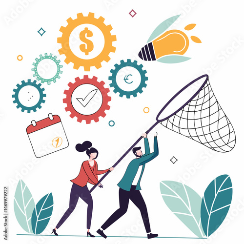 Teamwork and innovation capturing ideas and opportunities for business success.