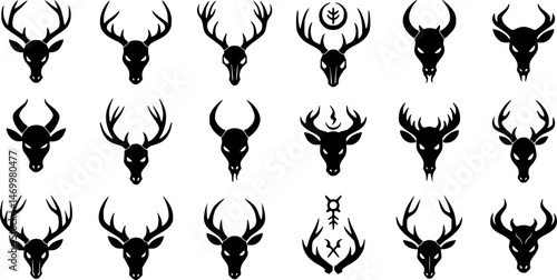 Horn animal deer devil black glyph icon vector set
