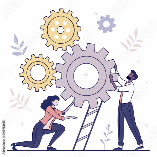 Teamwork and collaboration demonstrate gear integration for success in business strategy
