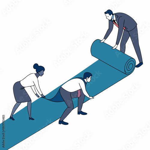 Business team rolling out new strategy or plan in a collaborative effort