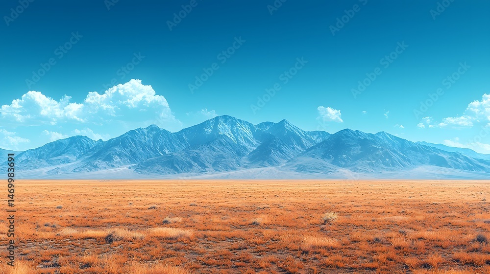 Vast desert plain with distant mountains under a clear blue sky