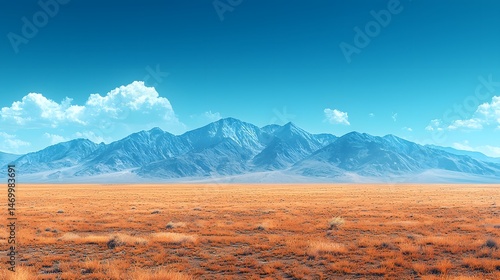 Obraz na płótnie Vast desert plain with distant mountains under a clear blue sky w salonie