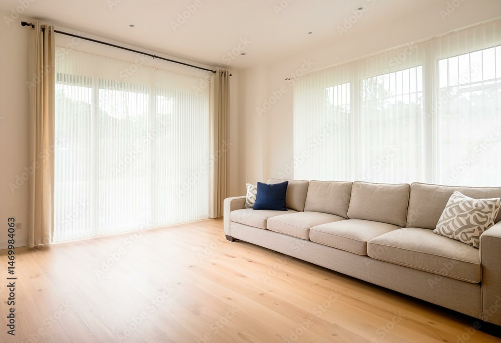 Fototapeta premium A living room filled with furniture and a large mirror.