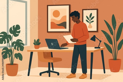 Creative Home Office Workspace with Laptop for Remote Work